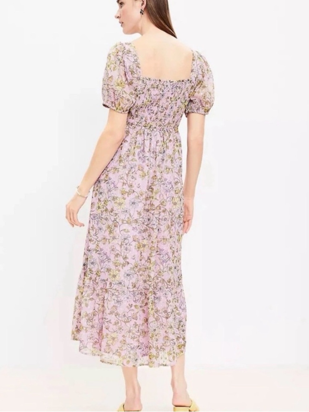 LOFT Floral Clip Knotted Balloon Sleeve Midi Dress - Picture 11 of 11